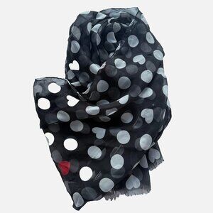 Dolce & Gabbana D&G Heart Polka Dot Black White and Red Silk Scarf RARE